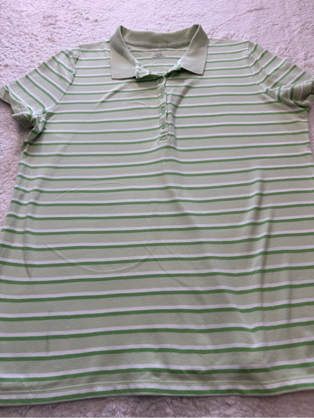 Laura Scott Green and White Striped Polo